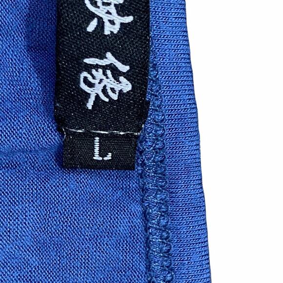 Blue Tunic Shirt Top with Asymmetrical Ruffled Eyelet Hem 3/4 Sleeves Size Large - Picture 5 of 12